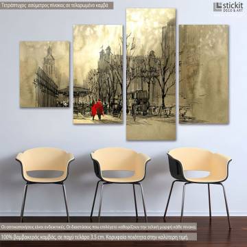 Canvas print Couple in red four panels