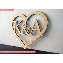 Wooden Heart  engraved initials