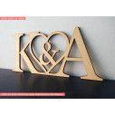 Wooden Heart  engraved initials II