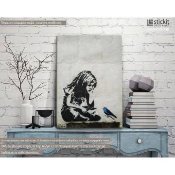 Πίνακας σε καμβά Girl with blue bird, street art
