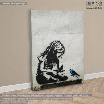 Canvas print Girl with blue bird street art View 1 2