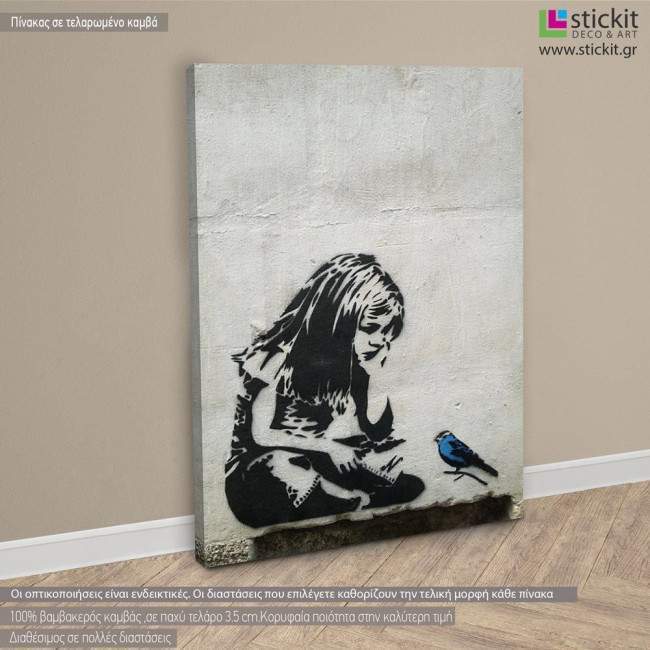Canvas print Girl with blue bird, street art, side
