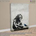 Canvas print Girl with blue bird, street art, side