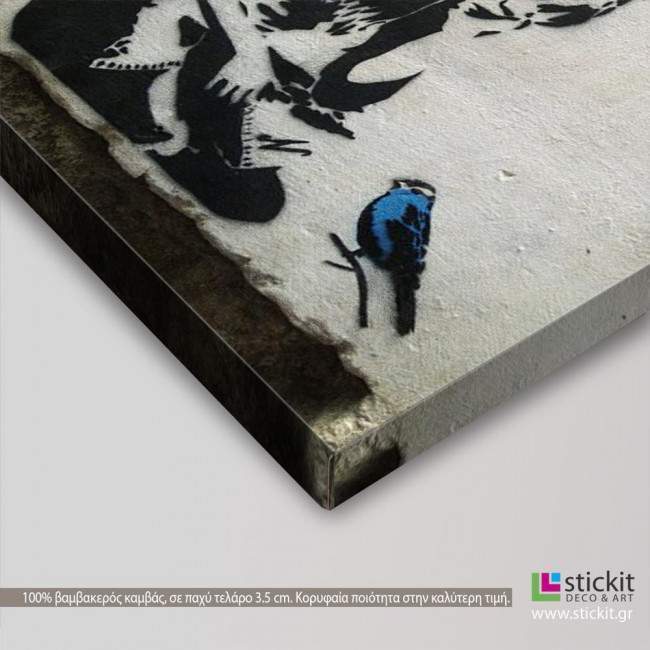 Girl with blue bird, street art, πίνακας σε καμβά, λεπτομέρεια