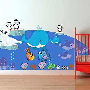Αυτοκόλλητα τοίχου παιδικά Φάλαινα, πιγκουίνοι, φώκια, δελφίνια, Ζωάκια της θάλασσας