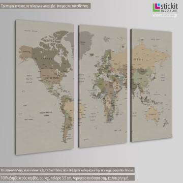 Canvas print World map IV,  3 panels 2