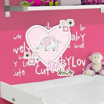 Αυτοκόλλητα τοίχου παιδικά Ελεφαντάκι & καρδιά  