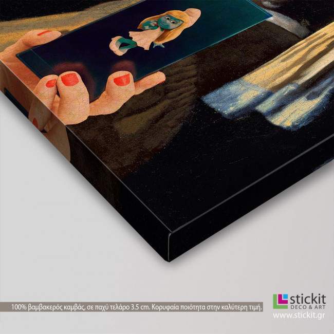 Canvas print The girl with a selfie, (based on Girl with a pearl earring, Vermeer J), detail