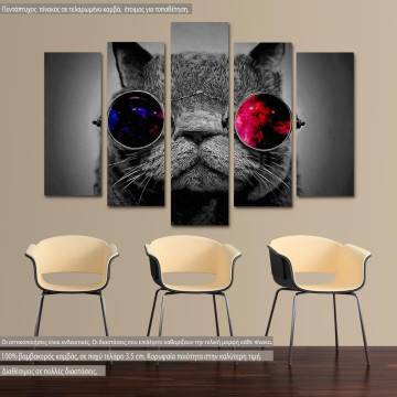 Canvas print Cat and the cosmos five panels