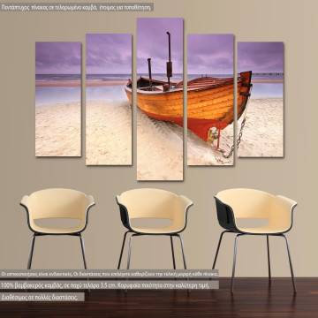 Canvas print Boat on sand five panels