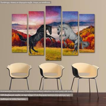 Canvas print Horses five panels