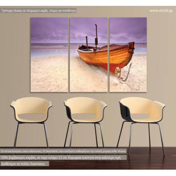 Canvas print Boat on sand,  3 panels