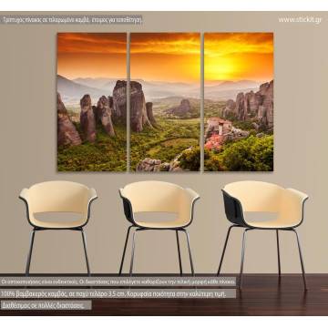 Canvas print Meteora at sunset,  3 panels