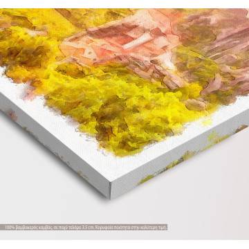 Canvas print Meteora at sunset watecolor,  3 panels 2