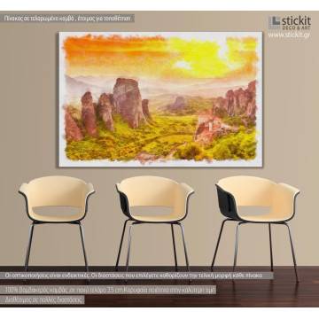 Canvas print Meteora at sunset watecolor