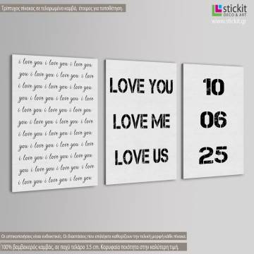 Canvas print Love you with date 3 panels 2