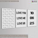 Canvas print Love you with date 3 panels, side