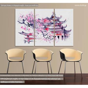 Canvas print Japan watercolor,  3 panels