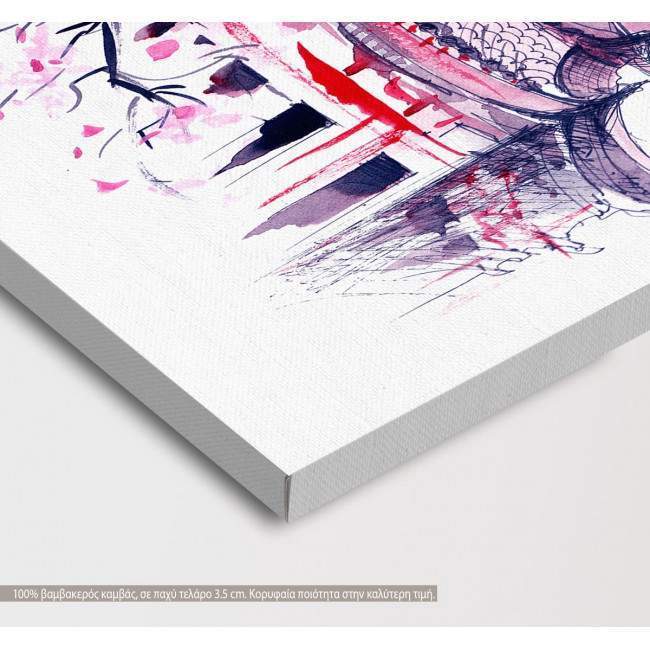 Canvas print Japan watercolor,  3 panels, side