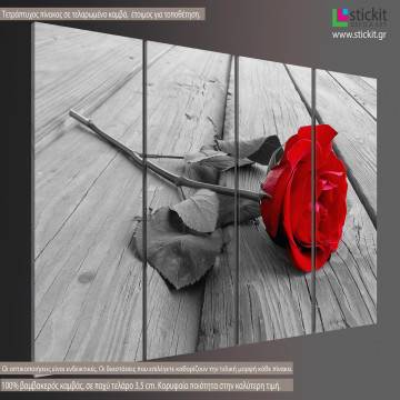 Πίνακας σε καμβά Rose on wood, τετράπτυχος 2