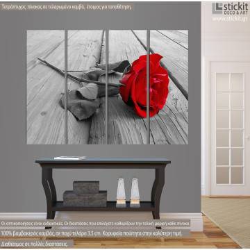Canvas print Rose on wood, four panels