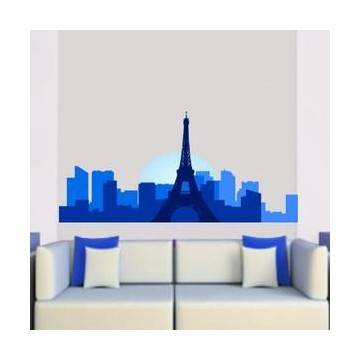 Αυτοκόλλητο τοίχου Παρίσι περίγραμμα μπλε αποχρώσεις 