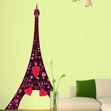 Wall stickers Eiffel Tower, colorful  hearts