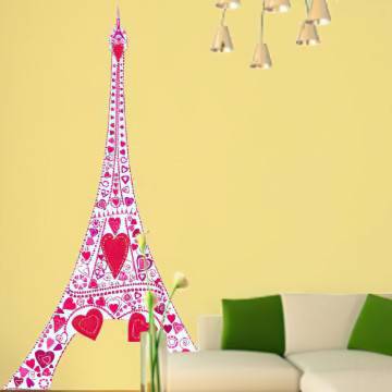  Αυτοκόλλητα τοίχου ροζ πύργος και καρδιές. Έρωτας στον πύργο του Άιφελ