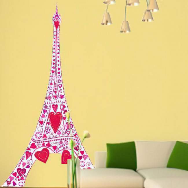  Wall stickers pink tower and hearts. Love at the Eiffel Tower