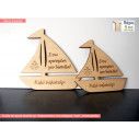 Wooden figure little boat engraved text