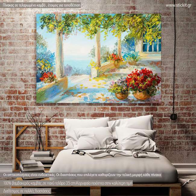 Canvas print Terrace near the sea, flowers