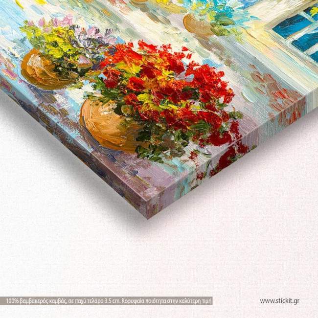 Canvas print Terrace near the sea, flowers, detail