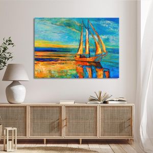 Πίνακας σε καμβά αντανάκλαση στην θάλασσα Sailing reflections Καμβάς τελαρωμένος Όψη 1 2