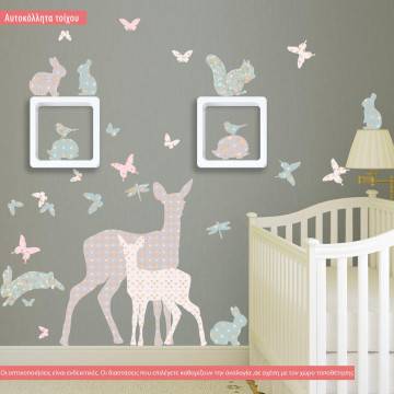 Kids wall stickers Forest animals . floral patterns