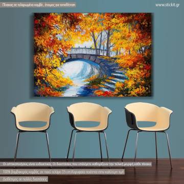 Canvas print Autumn forest, Autumn forest with a road and a bridge