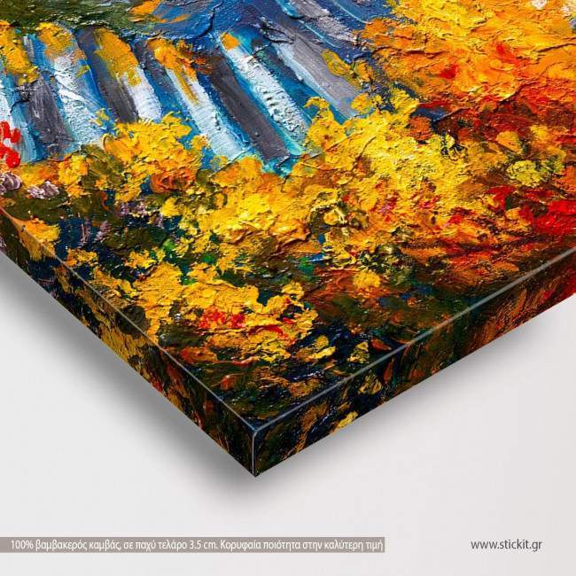 Canvas print Autumn forest, Autumn forest with a road and a bridge, detail