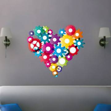 Αυτοκόλλητο τοίχου καρδιά από πολύχρωμα γρανάζια. Στα γρανάζια της καρδιάς