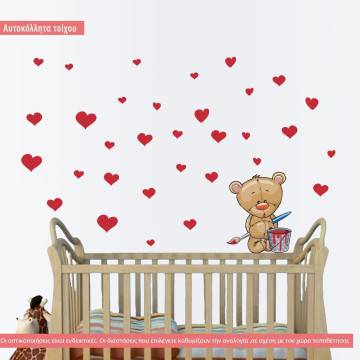 Kids wall stickers Bear artist, hearts and stars
