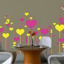 Αυτοκόλλητο τοίχου Λουλούδια καρδιές και ερωτευμένα πουλιά, κίτρινο - κόκκινο 