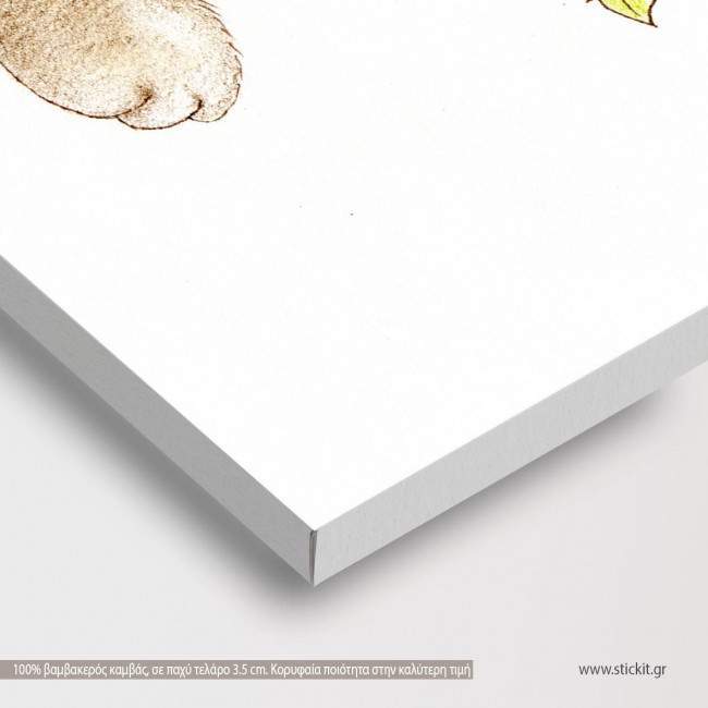 Cute teddy bear with red rose, παιδικός - βρεφικός πίνακας σε καμβά, λεπτομέρεια