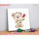 Πίνακας παιδικός σε καμβά Cute teddy bear with red rose
