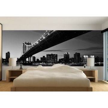 Wallpaper Manhattan Bridge, black and white
