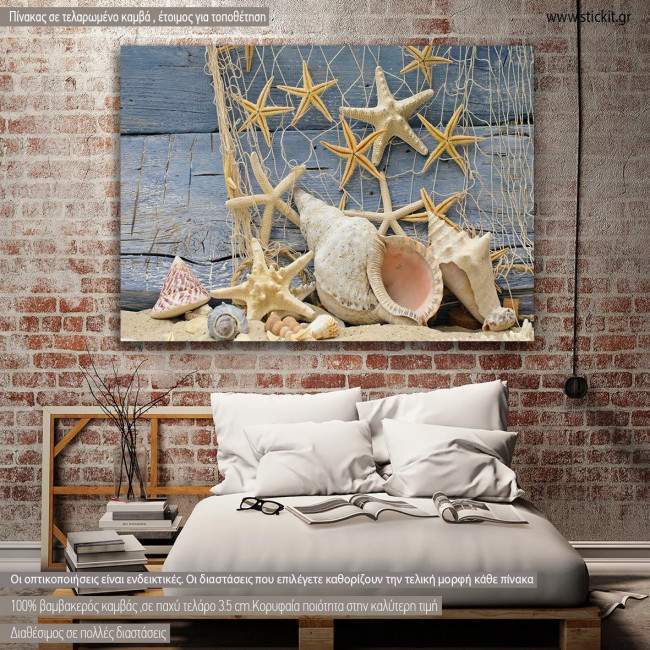 Πίνακας σε καμβά Αστερίες και κοχύλια, Posthorn snail, starfish