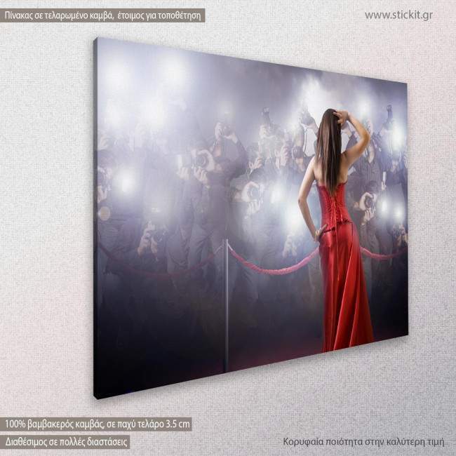 Canvas print Famous woman posing in front of paparazzi, side