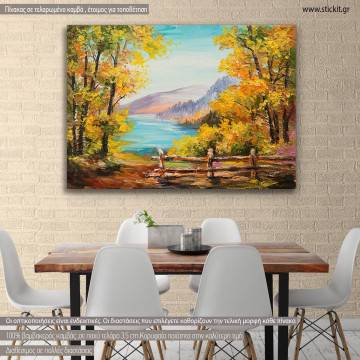 Canvas print Lake at forest, Colorful autumn forest