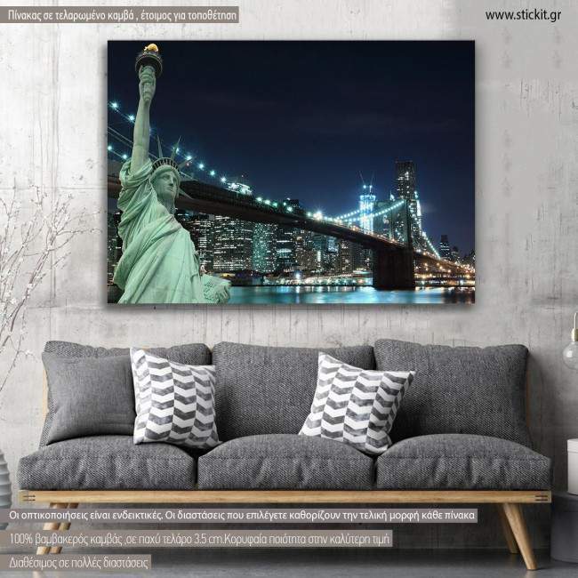 Πίνακας σε καμβά Νέα Υόρκη, Brooklyn bridge, statue of Liberty