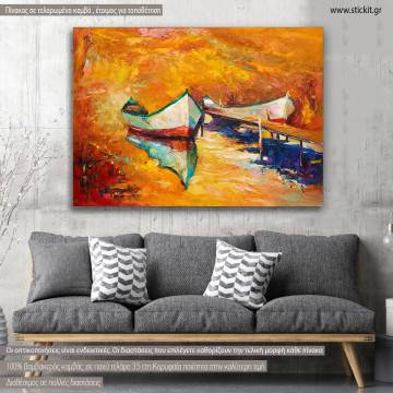 Πίνακας σε καμβά βάρκες στο ποτάμι, Boats in the river