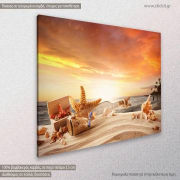 Canvas print  Summer beach with starfish and shells Framed canvas View 1 2