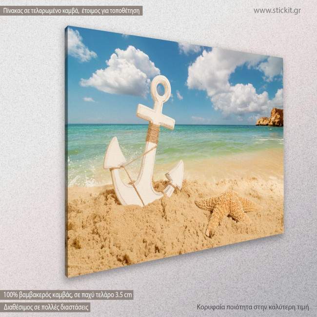 Canvas print Anchor on the beach, side