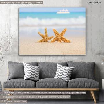 Πίνακας σε καμβά Αστερίες, Two starfish on beach